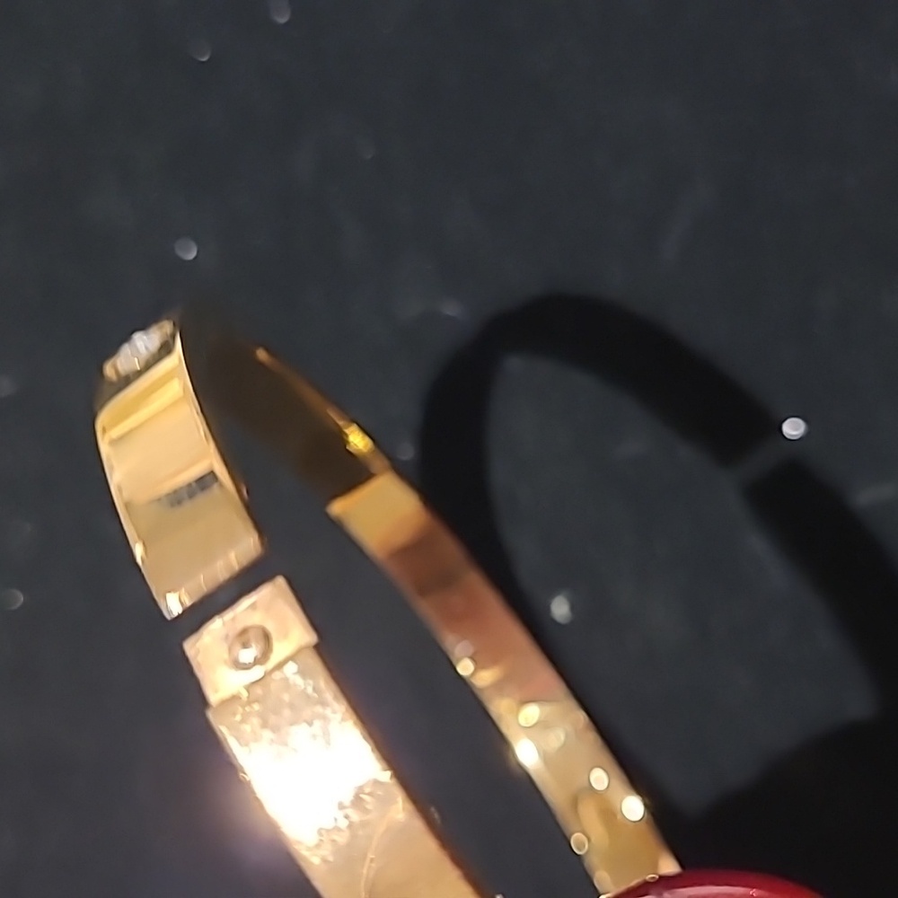 Gold Bangle with Rhinestones - Picture 3 of 5